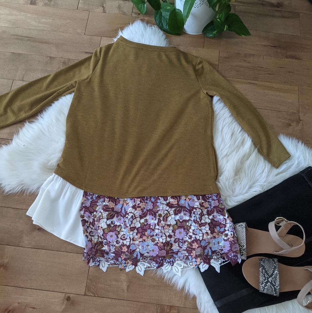 LOGO - Terry Top with Poplin Ruffle Hem - Picture 5 of 12